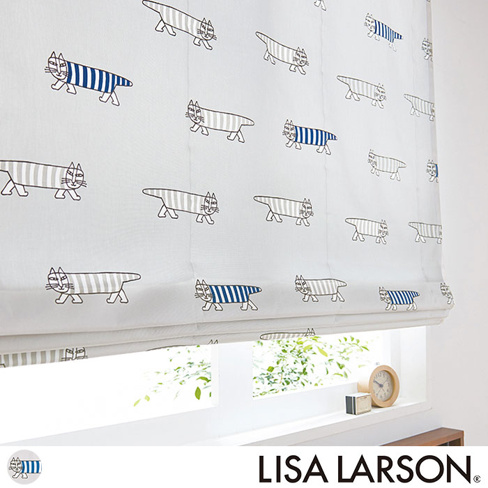Lisa Larson リサ ラーソン 厚手の綿の生地に書かれたリサ ラーソンの代表作マイキーのプリントデザイン カーテン通販専門店のカーテンズ