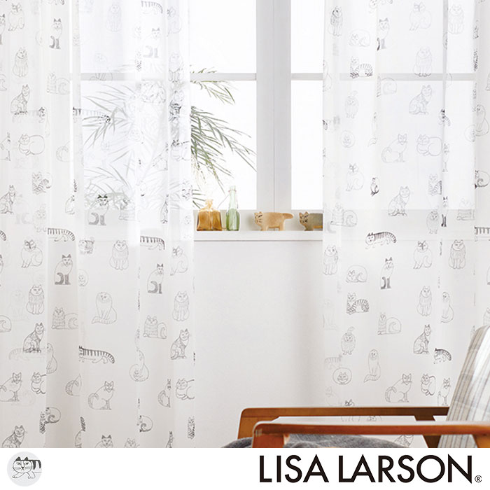 Lisa Larson リサ ラーソン リサ ラーソンがスケッチした手書きの猫たちをシックなからーでプリントしたボイルレース カーテン通販専門店のカーテンズ